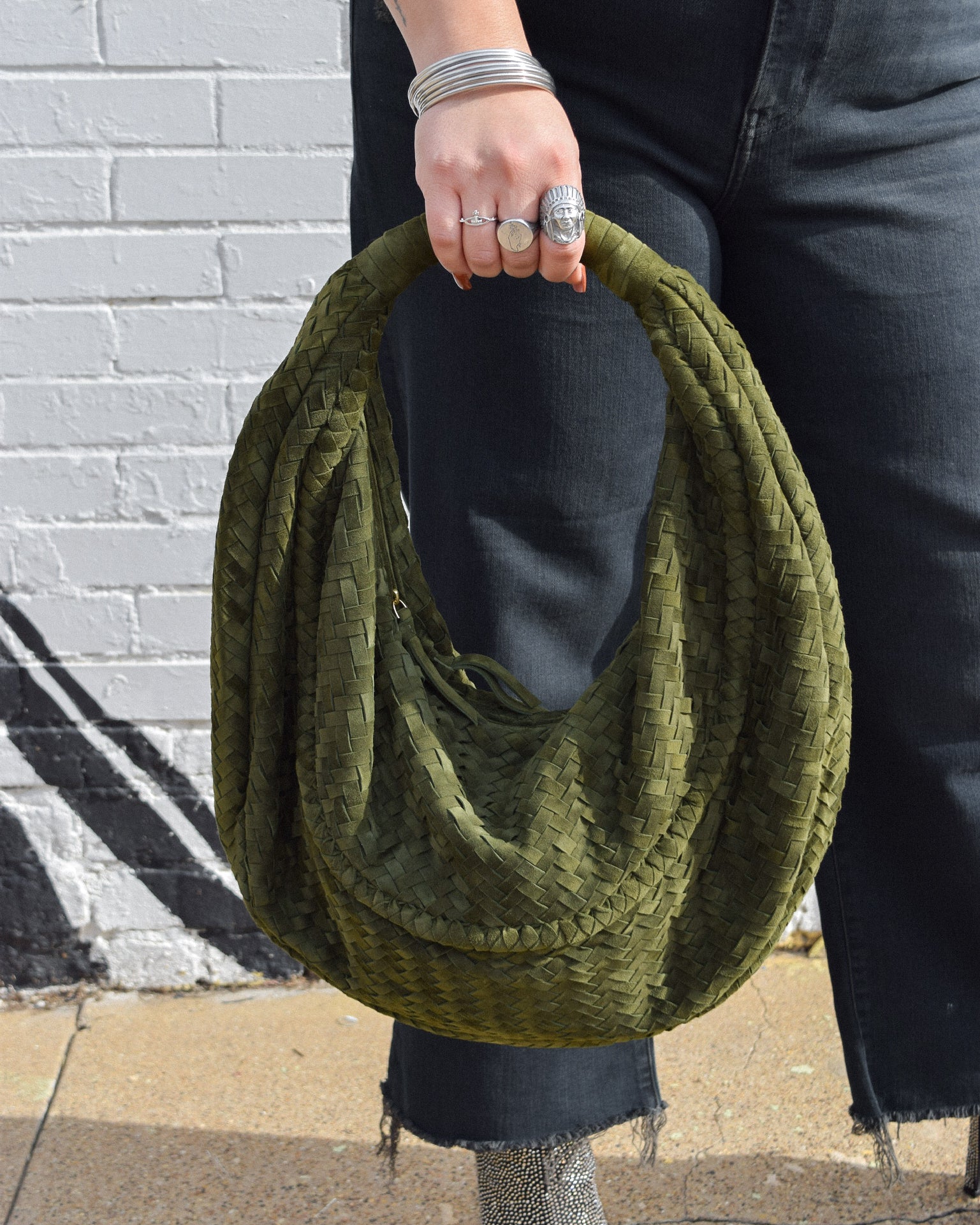 Jerrica Woven Suede Big Hobo Bag | Dark Green – Beatnik Fine Goods
