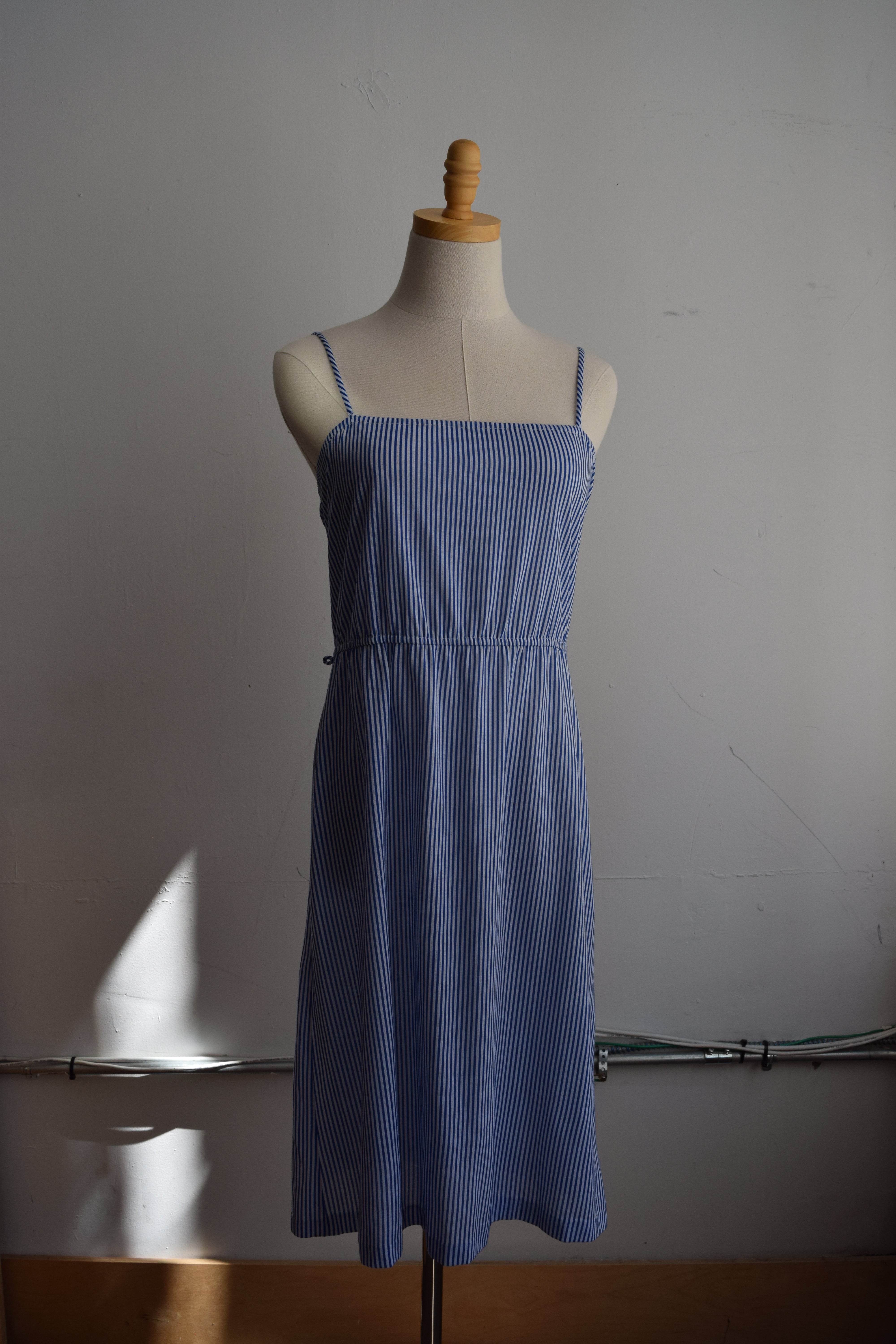 Blue Striped Tank Dress with Cropped Blue Jacket