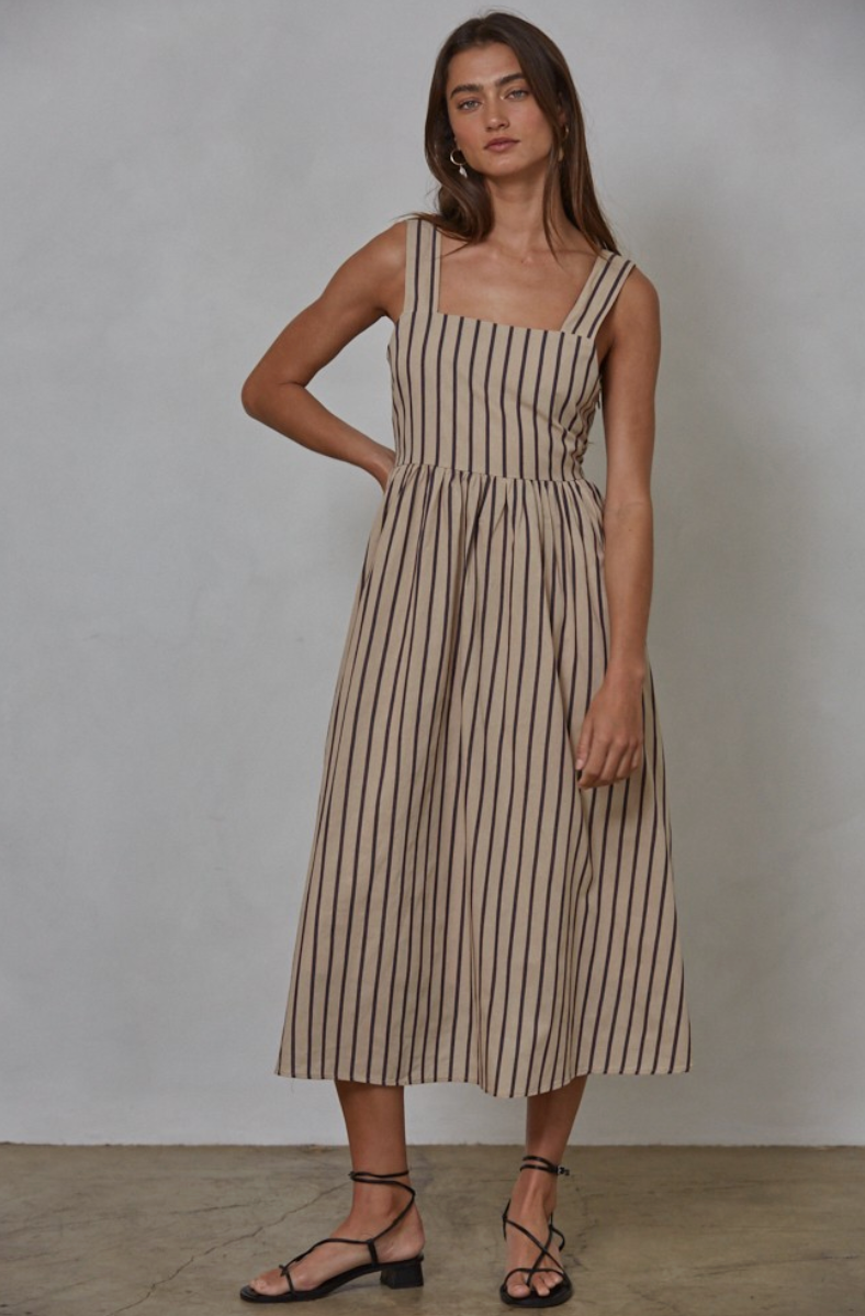 Woven Striped Flare Midi Dress Small