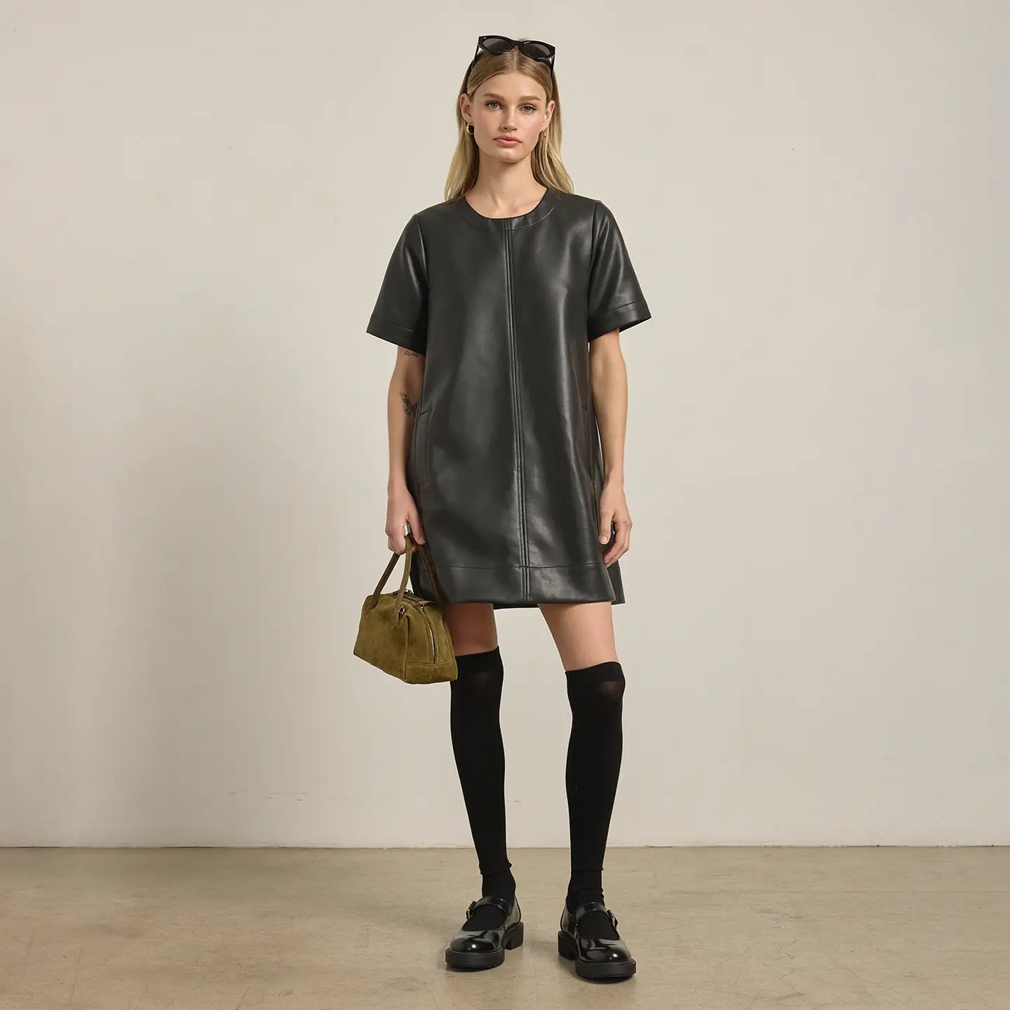 Faux Leather A-Line Mini Dress L Faux Leather A-Line Mini Dress L