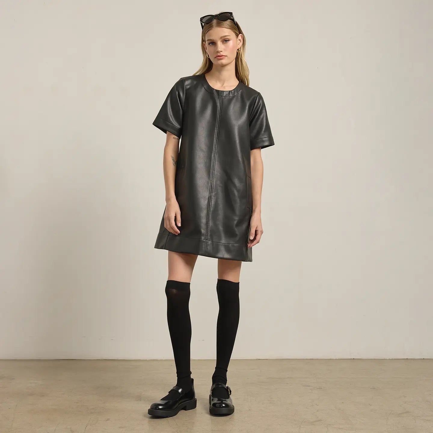 Faux Leather A-Line Mini Dress L